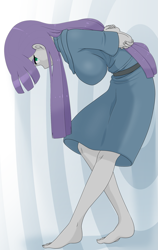 Size: 1691x2676 | Tagged: safe, artist:batipin, maud pie, human, equestria girls, g4, arm behind back, barefoot, breasts, busty maud pie, feet, female, looking at you, slouching, solo