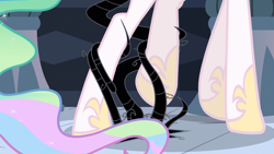 Size: 1920x1080 | Tagged: safe, edit, edited screencap, screencap, princess celestia, alicorn, pony, g4, princess twilight sparkle (episode), black vine, female, hoof shoes, legs, mare, solo
