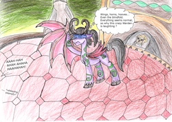 Size: 1600x1132 | Tagged: safe, artist:fleximusprime, pony, atg 2024, blindfold, horns, illidan stormrage, newbie artist training grounds, ponified, wings