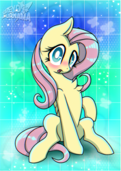 Size: 2480x3508 | Tagged: safe, artist:greyofurnama, fluttershy, pegasus, pony, g4, abstract background, blushing, cute, gradient background, shyabetes, solo, staring at you, zoom layer