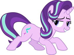 Size: 4055x3000 | Tagged: safe, alternate version, artist:sollace, derpibooru exclusive, starlight glimmer, pony, unicorn, g4, .svg available, bedroom eyes, eyebrows, face down ass up, female, grin, horn, looking back, mare, raised eyebrow, simple background, smiling, solo, transparent background, vector