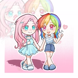 Size: 2048x2048 | Tagged: safe, artist:lanze20103, fluttershy, rainbow dash, human, g4, duo, duo female, female, gradient background, humanized, lesbian, passepartout, ship:flutterdash, shipping, zoom layer