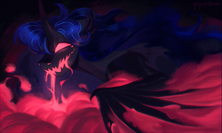 Size: 1920x1152 | Tagged: safe, artist:yuyusunshine, nightmare moon, pony, g4, bat wings, glowing, glowing eyes, solo, wings
