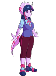Size: 1000x1350 | Tagged: safe, artist:banco, twilight sparkle, dinosaur, triceratops, anthro, plantigrade anthro, g4, crossover, dinosaurified, female, goodbye volcano high, simple background, snoot game, solo, species swap, transparent background, twiceratops