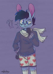 Size: 1626x2267 | Tagged: safe, artist:nehmkey, oc, oc only, oc:snuggle sparkle pony, rabbit, anthro, animal, clothes, male, solo, species swap, sweater, underwear