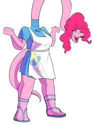 Size: 1000x1350 | Tagged: safe, artist:banco, pinkie pie, brachiosaurus, dinosaur, anthro, g4, crossover, dinosaurified, female, long neck, simple background, snoot game, solo, species swap, transparent background