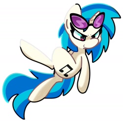 Size: 1857x1838 | Tagged: safe, artist:kindakismet, dj pon-3, vinyl scratch, pony, unicorn, g4, crossed legs, eyelashes, female, glasses, horn, leaning back, looking down, mare, narrowed eyes, simple background, smiling, solo, turned head, vinyl's glasses, white background