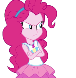 Size: 1054x1080 | Tagged: safe, artist:blockslikepl, edit, edited screencap, screencap, pinkie pie, human, equestria girls, equestria girls specials, g4, my little pony equestria girls: rollercoaster of friendship, :c, >:c, angry, background removed, clothes, crossed arms, cutie mark on clothes, female, frown, geode of sugar bombs, hairband, jewelry, magical geodes, necklace, not a vector, pinkie pie is not amused, rah rah skirt, scowl, simple background, skirt, solo, tank top, transparent background, unamused