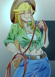 Size: 2508x3541 | Tagged: safe, artist:xiaopihai019, applejack, human, g4, breasts, female, humanized, rope, solo