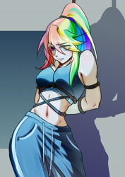 Size: 2508x3541 | Tagged: safe, artist:xiaopihai019, rainbow dash, human, g4, bondage, breasts, female, humanized, rope, rope bondage, solo