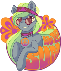 Size: 1024x1188 | Tagged: safe, artist:firewoodtemple, oc, oc only, earth pony, pony, 2015, 60s, hippie, jewelry, male, necklace, peace symbol, simple background, solo, stallion, transparent background, vector