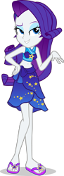 Size: 1454x3991 | Tagged: safe, artist:dustinwatsongkx, rarity, human, equestria girls, g4, belly button, clothes, clothes swap, female, midriff, sandals, sarong, simple background, solo, swimsuit, swimsuit swap, transparent background, trixie's beach shorts swimsuit, vector