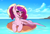 Size: 4000x2700 | Tagged: safe, artist:skitsroom, princess cadance, alicorn, pony, g4, alternate hairstyle, chest fluff, cloud, cute, cutedance, donut swim ring, eyebrows, eyebrows visible through hair, female, floaty, high res, horn, inner tube, mare, ocean, one wing out, open mouth, ponytail, pool toy, solo, sunglasses, water, wings