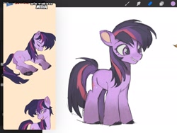 Size: 2160x1620 | Tagged: safe, artist:bilidongdong, twilight sparkle, earth pony, pony, g4, earth pony twilight, female, g5 concept leaks, grin, mare, race swap, simple background, smiling, solo, unshorn fetlocks, white background