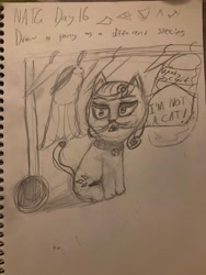 Size: 3024x4032 | Tagged: safe, artist:goldenmidnight, rarity, cat, g4, bell, bell collar, catified, catity, clothes rack, collar, monochrome, newbie artist training grounds, solo, species swap, traditional art