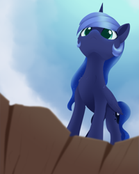 Size: 1675x2092 | Tagged: safe, artist:dusthiel, princess luna, alicorn, pony, g4, atg 2024, female, low angle, mare, missing accessory, newbie artist training grounds, solo