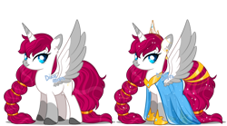 Size: 1280x714 | Tagged: safe, artist:dixieadopts, oc, oc only, oc:rara, alicorn, pony, alicorn oc, clothes, crown, dress, female, horn, jewelry, mare, regalia, see-through, simple background, solo, transparent background, wings