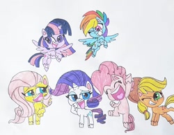 Size: 1080x841 | Tagged: safe, applejack, fluttershy, pinkie pie, rainbow dash, rarity, twilight sparkle, alicorn, earth pony, pegasus, pony, unicorn, g4, g4.5, my little pony: pony life, horn, twilight sparkle (alicorn)