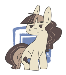 Size: 668x754 | Tagged: safe, artist:kiki-cr, oc, oc only, oc:fuzzy wuzzy, earth pony, 2018, abstract background, brown hair, brown mane, brown tail, earth pony oc, simple background, sitting, solo, tail, tan coat, unamused, white background