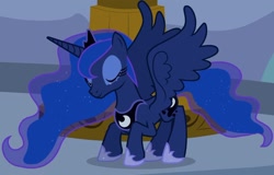 Size: 1290x825 | Tagged: safe, screencap, princess luna, g4, princess twilight sparkle (episode), cropped, landing, solo