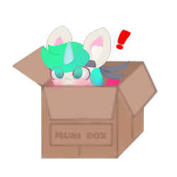 Size: 1404x1405 | Tagged: safe, artist:sodapop sprays, oc, oc only, oc:municorn, pony, unicorn, bandana, blushing, box, exclamation point, eye clipping through hair, horn, meme, metal gear, pony in a box, simple background, solo, surprised, transparent background