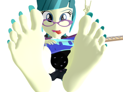 Size: 5000x3750 | Tagged: safe, artist:dragonalex555, juniper montage, equestria girls, g4, 3d, barefoot, devil horn (gesture), electric guitar, feet, female, fetish, foot fetish, giantess, guitar, macro, mmd, musical instrument, simple background, soles, solo, toenails, toes, tongue out, white background