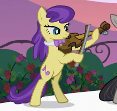 Size: 233x221 | Tagged: safe, screencap, octavia melody, symphony song, earth pony, pony, g4, season 2, sweet and elite, bipedal, bow (instrument), bowtie, cropped, duo, duo female, female, hoof hold, mare, musical instrument, outdoors, playing instrument, solo focus, tail, violin