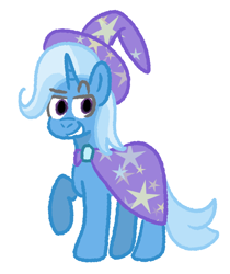 Size: 716x853 | Tagged: safe, artist:zoeyhorse, trixie, pony, unicorn, g4, eyebrows, female, grin, horn, lidded eyes, mare, raised eyebrow, raised hoof, simple background, smiling, solo, white background