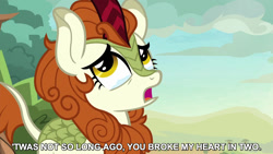 Size: 1280x720 | Tagged: safe, edit, edited screencap, editor:jaredking779, screencap, autumn blaze, kirin, g4, season 8, sounds of silence, crying, female, open mouth, reference, solo, song reference, teary eyes