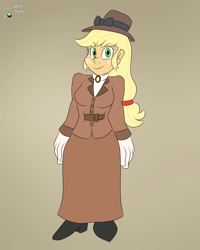 Size: 1600x2000 | Tagged: safe, artist:domedvortex, applejack, human, equestria girls, g4, clothes, dress, edwardian, gradient background, long dress, long skirt, skirt, solo