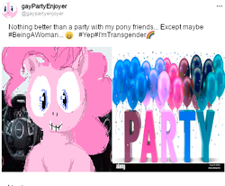 Size: 400x330 | Tagged: safe, artist:y122n20497166, pinkie pie, earth pony, pony, g4, digital art, female, grin, lgbt, looking at you, mare, meta, pixel-crisp art, smiling, solo, trans female, trans pinkie pie, transgender, twitter
