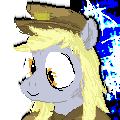 Size: 120x120 | Tagged: safe, artist:y122n20497166, derpy hooves, pegasus, pony, g4, digital art, female, gray coat, hat, icon, mare, music at source, pixel art, smiling, solo, yellow mane