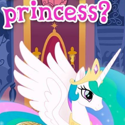 Size: 431x431 | Tagged: safe, gameloft, princess celestia, alicorn, pony, g4, my little pony: magic princess, cropped, crown, english, ethereal mane, female, horn, jewelry, mare, meme, question, question mark, regalia, solo, spread wings, text, wings, wow! glimmer
