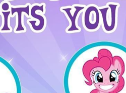 Size: 365x271 | Tagged: safe, gameloft, pinkie pie, earth pony, pony, g4, my little pony: magic princess, cropped, english, female, looking at you, mare, meme, smiling, smiling at you, solo, text, wow! glimmer