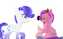 Size: 1920x1200 | Tagged: safe, artist:puzzlshield2, pipp petals, rarity, pegasus, pony, unicorn, g4, g5, my little pony: a new generation, my little pony: make your mark, 3d, 3d render, beanbag, beanbag chair, duo, duo female, female, generation leap, horn, mmd, phone, pipp and her heroine, png, simple background, sitting, story included, transparent background