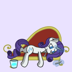 Size: 1280x1280 | Tagged: safe, artist:charleyhorsey, rarity, pony, unicorn, g4, cellphone, comfort eating, couch, eating, fainting couch, female, food, horn, ice cream, magic, magic aura, makeup, mare, phone, running makeup, solo