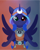 Size: 1675x2092 | Tagged: safe, artist:dusthiel, princess luna, alicorn, pony, g4, atg 2024, female, gradient background, hades ii, heterochromia, horn, mare, melinoe, newbie artist training grounds, solo, spread wings, underhoof, wings