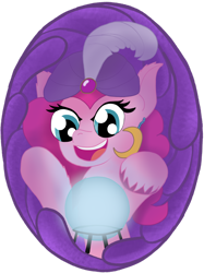 Size: 1280x1707 | Tagged: safe, artist:zeccy, pinkie pie, earth pony, pony, g4, atg 2023, crystal ball, female, madame pinkie, mare, newbie artist training grounds, simple background, transparent background