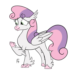 Size: 2563x2480 | Tagged: safe, artist:frownfactory, sweetie belle, classical hippogriff, hippogriff, g4, atg 2024, classical hippogriffied, cute, diasweetes, female, high res, hippogriffied, newbie artist training grounds, older, older sweetie belle, simple background, solo, species swap, sweetiegriff, transparent background