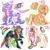 Size: 3000x3000 | Tagged: safe, artist:colorwurm, part of a set, oc, oc only, unnamed oc, alicorn, hybrid, pegasus, pony, unicorn, zony, adoptable, alicorn oc, ambiguous gender, angel bites, bald face, black bow, blaze (coat marking), blue eyes, bow, bracelet, bridge piercing, clothes, coat markings, colored, colored belly, colored eyebrows, colored fetlocks, colored hooves, colored horn, colored muzzle, colored pinnae, colored pupils, colored wings, colored wingtips, coontails, corset piercing, curly mane, curly tail, curly til, curved horn, dermal piercing, dyed mane, dyed tail, ear piercing, earring, ears back, eyebrow piercing, facial markings, floppy ears, for sale, giraffe pony, gray eyes, gray hooves, green eyes, green tongue, group, hair bow, high res, hooves, horn, impossibly long mane, impossibly long tail, jewelry, kandi, kandi bracelet, large wings, leg piercing, leg stripes, leonine tail, lidded eyes, lip piercing, long ears, long horn, long mane, long tail, looking back, mismatched hooves, multicolored eyelashes, multicolored hair, multicolored hooves, multicolored horn, multicolored mane, multicolored tail, multicolored wings, neckerchief, no catchlights, no pupils, open mouth, open smile, orange coat, orange pupils, ossicones, pale belly, partially open wings, passepartout, pegasus oc, piercing, pink coat, pink eyelashes, ponytail, profile, purple hooves, quartet, rainbow hair, rainbow tail, rainbow wings, raised hoof, raised leg, red eyes, scarf, scene, scene hair, shiny hooves, sitting, smiling, snake bites, socks (coat markings), spots, spotted, standing, stripes, tail, three toned mane, three toned tail, tied mane, tongue out, two toned coat, unicorn horn, unicorn oc, wall of tags, white coat, wing markings, wings, yellow pupils