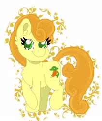 Size: 1725x2040 | Tagged: safe, artist:sparkly-retsuko, carrot top, golden harvest, earth pony, pony, g4, chest fluff, cute, cutie top, diaharvest, ear fluff, female, looking at you, mare, raised hoof, simple background, smiling, smiling at you, solo, white background
