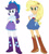 Size: 545x600 | Tagged: safe, applejack, rarity, equestria girls, g4, belt, boots, clothes, clothes swap, cowboy hat, duo, duo female, female, hat, high heel boots, palette swap, recolor, shirt, shoes, simple background, skirt, white background