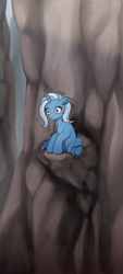 Size: 1800x4000 | Tagged: safe, artist:zetamad, trixie, pony, unicorn, g4, atg 2024, cliff, female, help, horn, ledge, mare, newbie artist training grounds, scared, solo, valley