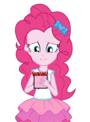 Size: 1052x1414 | Tagged: safe, artist:blockslikepl, edit, edited screencap, screencap, pinkie pie, human, equestria girls, g4, background removed, blue's clues, clothes, female, handy dandy notebook, not a vector, rah rah skirt, simple background, skirt, solo, transparent background