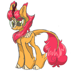 Size: 2048x2048 | Tagged: safe, artist:cupute, oc, oc only, oc:amber phoenix, kirin, book, chest fluff, doodle, ear fluff, full body, glasses, green eyes, hoof fluff, long legs, looking down, orange coat, png, reading, red hair, simple background, solo, standing, transparent background