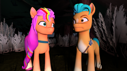 Size: 2048x1152 | Tagged: safe, artist:gaelgaming1, hitch trailblazer, sunny starscout, earth pony, pony, g5, 3d, duo, duo male and female, female, male, mane stripe sunny, mare, source filmmaker, stallion