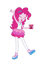 Size: 1014x1492 | Tagged: safe, artist:blockslikepl, edit, edited screencap, screencap, pinkie pie, human, equestria girls, g4, armchair, background removed, blue's clues, chair, clothes, crayon, eyes closed, female, handy dandy notebook, not a vector, notebook, pinkie pie's cutie mark, rah rah skirt, simple background, skirt, solo, thinking chair, transparent background