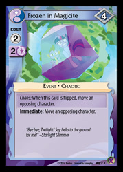 Size: 344x480 | Tagged: safe, enterplay, spike, twilight sparkle, alicorn, dragon, pony, g4, marks in time, my little pony collectible card game, the cutie re-mark, ccg, duo, duo male and female, falling, female, frozen, male, mare