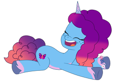 Size: 2835x1928 | Tagged: safe, artist:gmaplay, misty brightdawn, pony, unicorn, g5, my little pony: tell your tale, spoiler:g5, spoiler:my little pony: tell your tale, bracelet, coat markings, cute, eyes closed, freckles, friendship bracelet, horn, jewelry, lying down, mistybetes, open mouth, open smile, rebirth misty, simple background, smiling, socks (coat markings), solo, transparent background