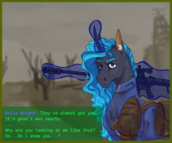 Size: 2400x2000 | Tagged: safe, artist:tigriot, oc, oc only, pony, unicorn, fallout equestria, gun, horn, rifle, solo, unicorn oc, weapon